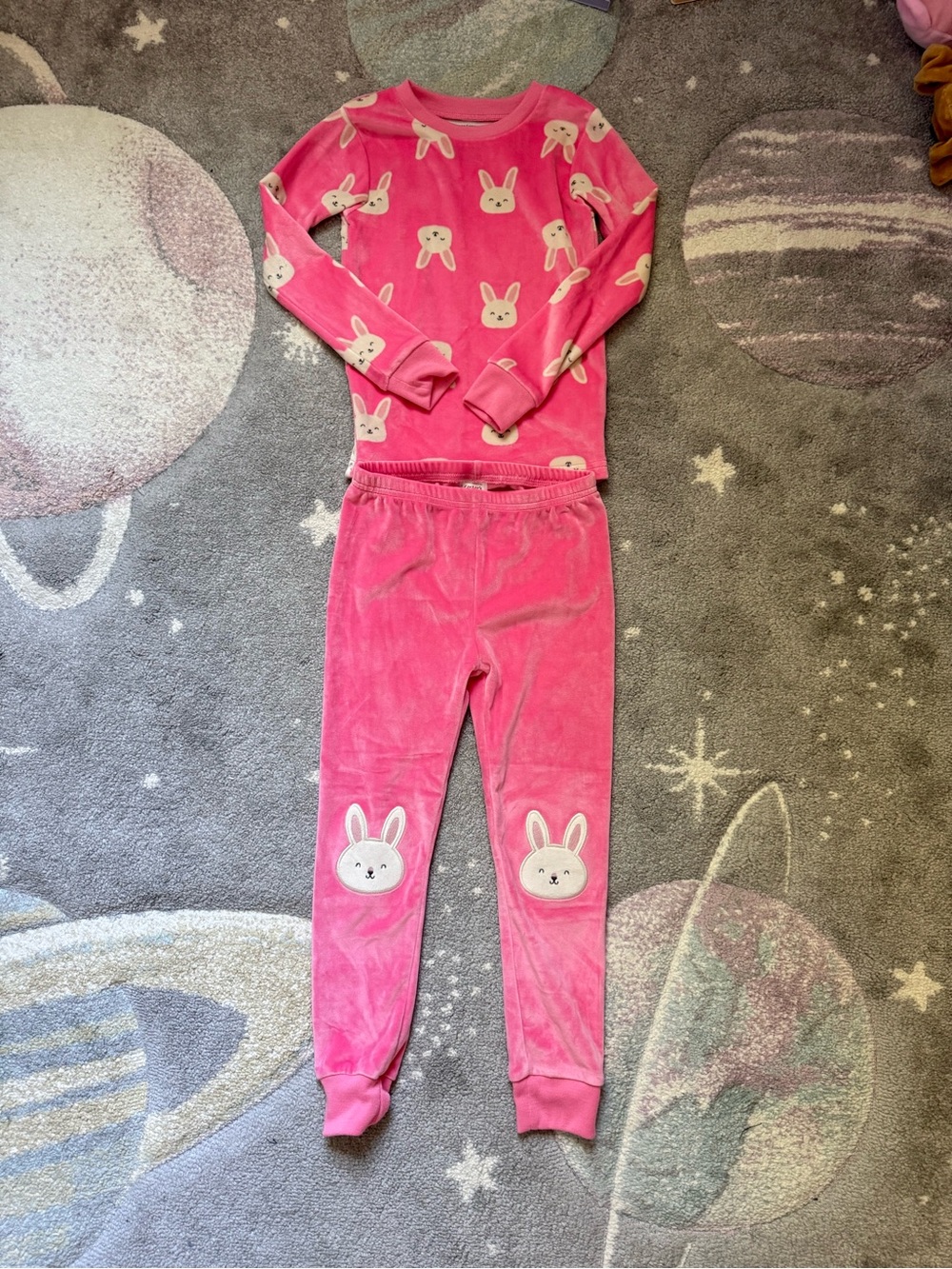 Carter's Bright Pink Bunny Velour Pajama Set